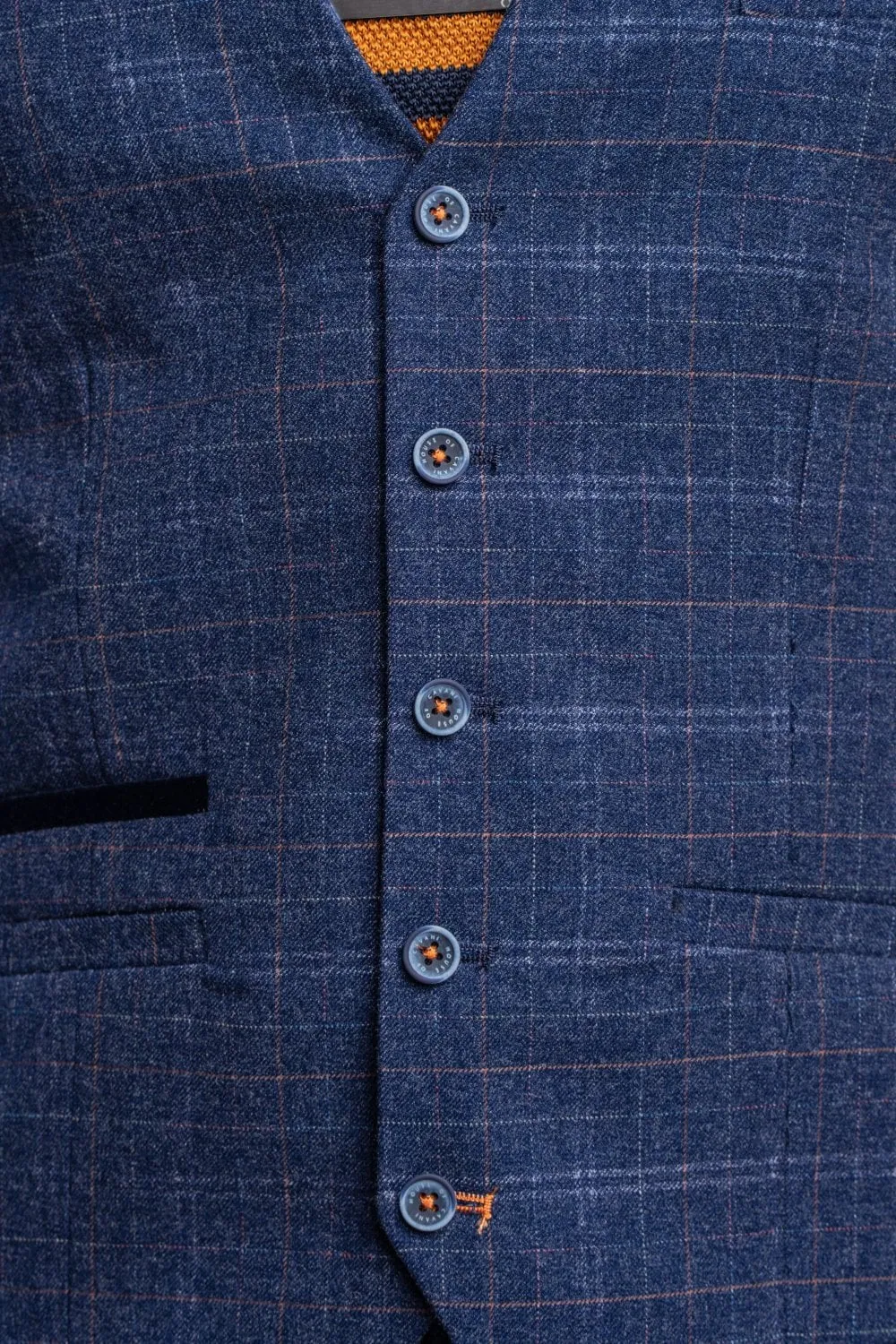 Cavani Kaiser Blue Tweed Check Waistcoat