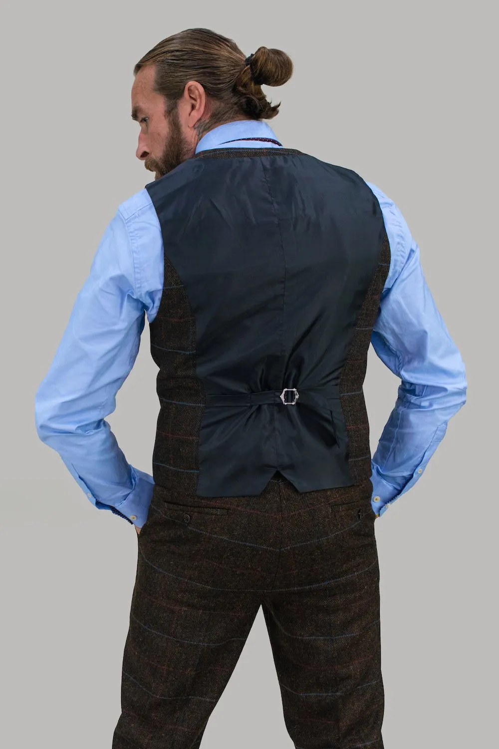 Cavani Tommy Brown Tweed Check Double Breasted Waistcoat