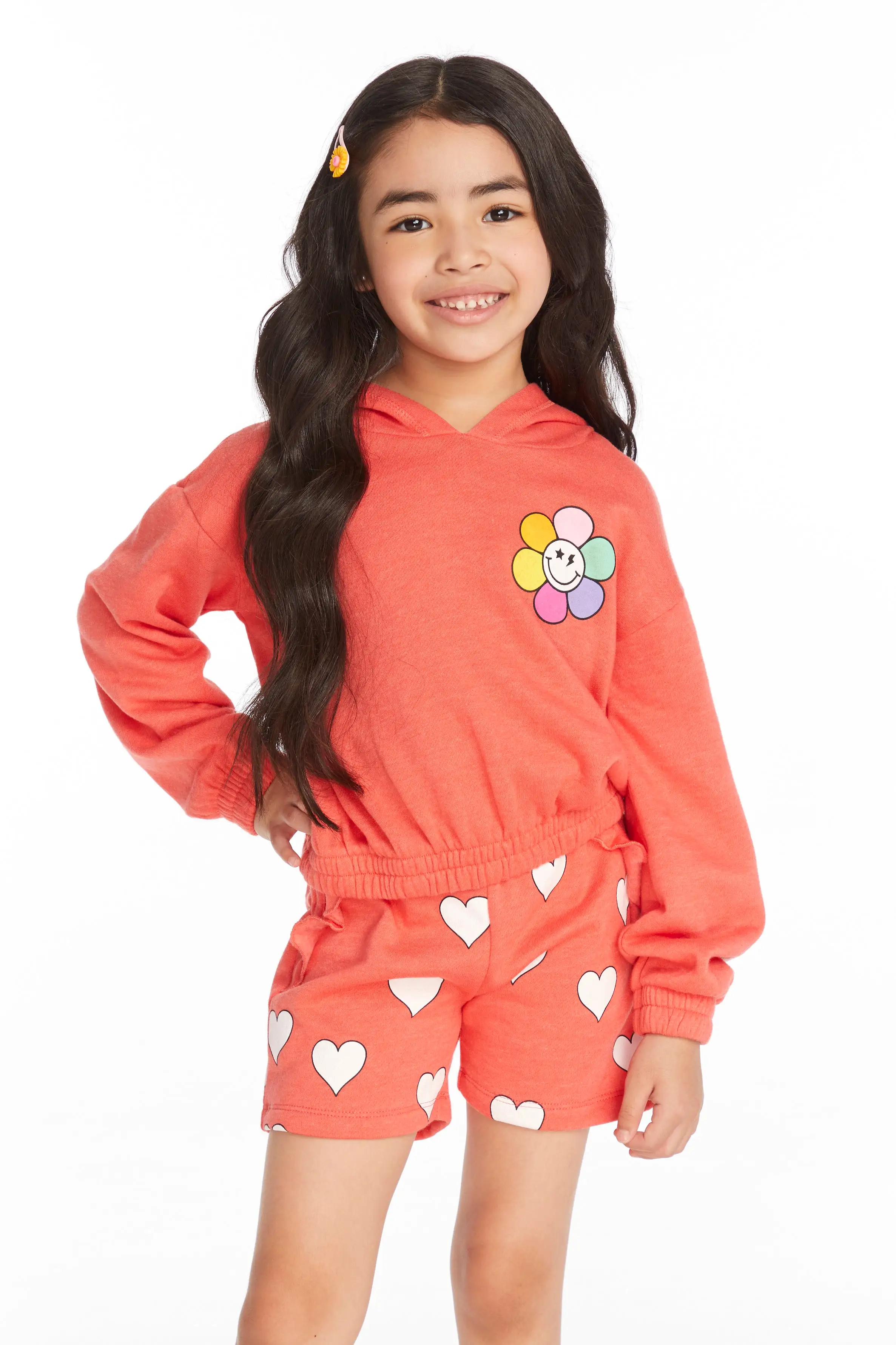 Chaser Smiley Flower & Hearts Girls Pullover Hoodie