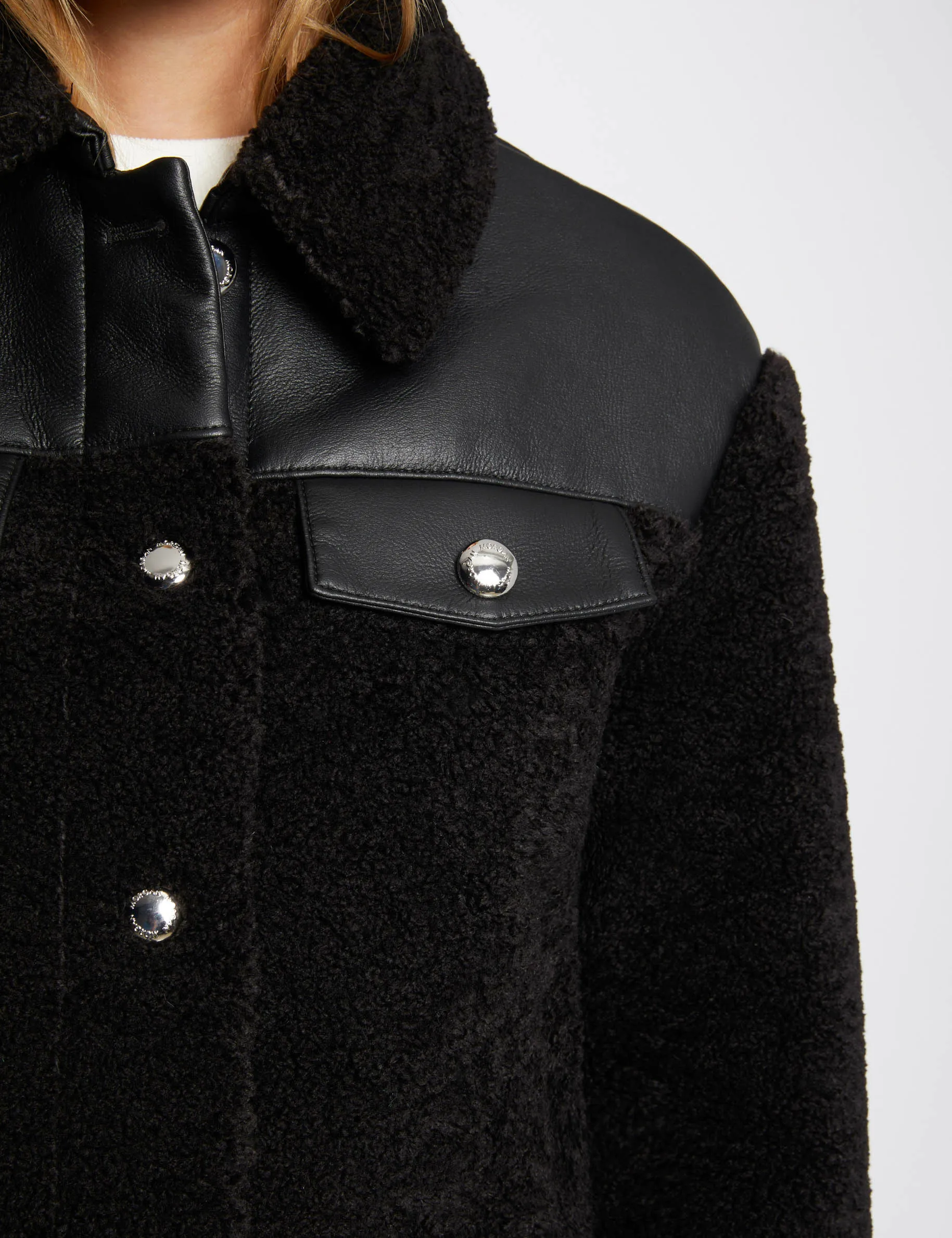 Coat faux leather details black women