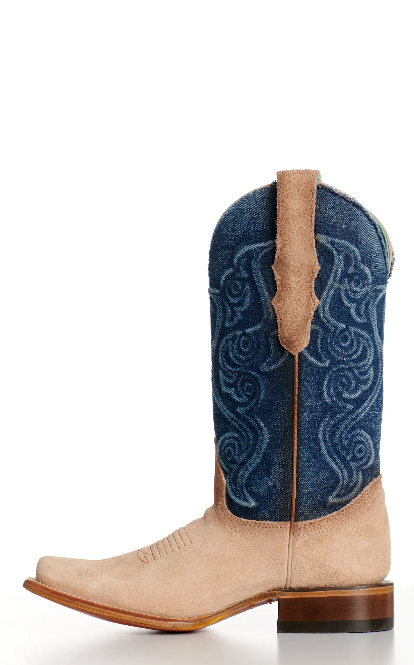 Corral Women's Sand Suede and Denim Wide Square Toe Cowboy Boots