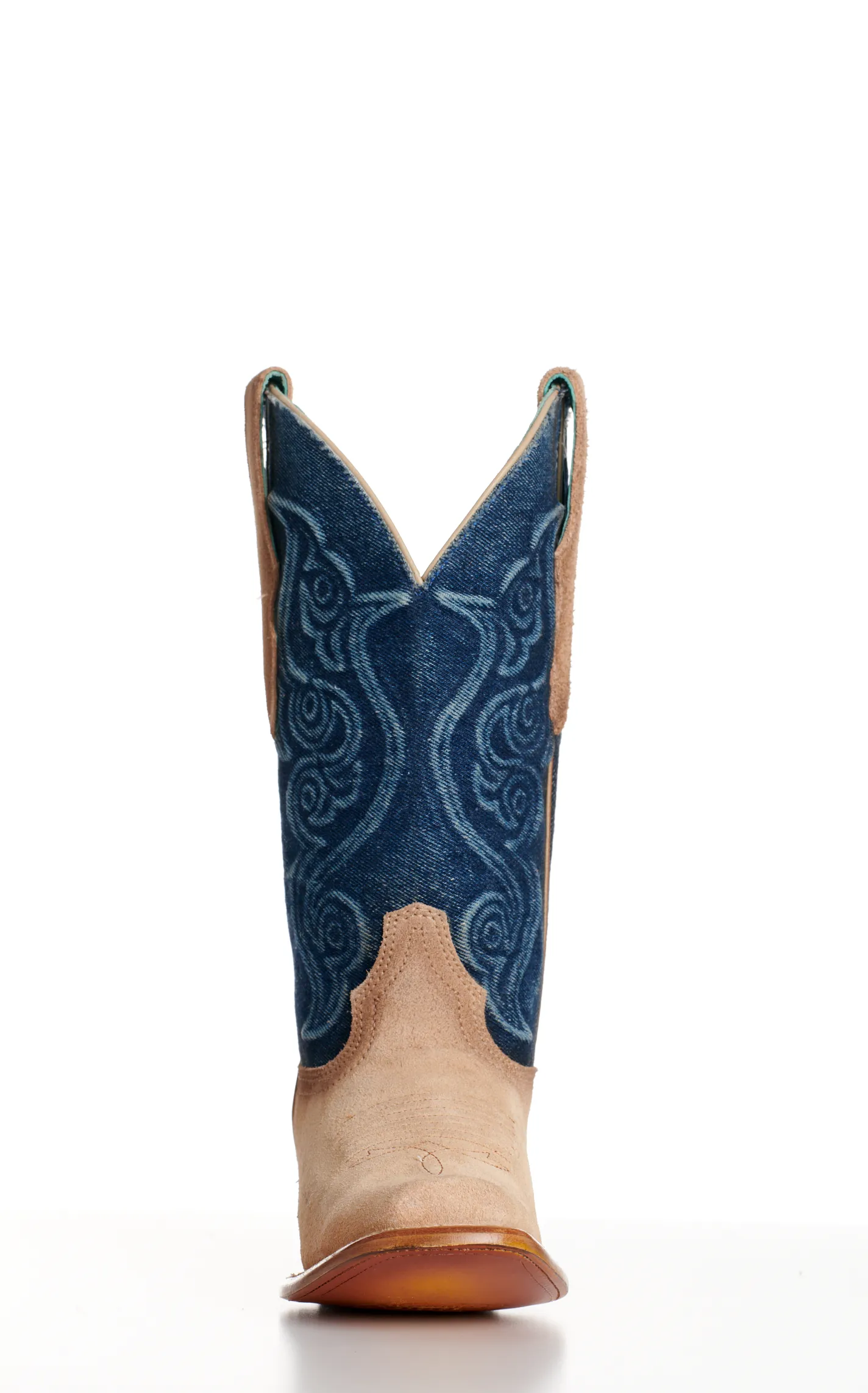 Corral Women's Sand Suede and Denim Wide Square Toe Cowboy Boots