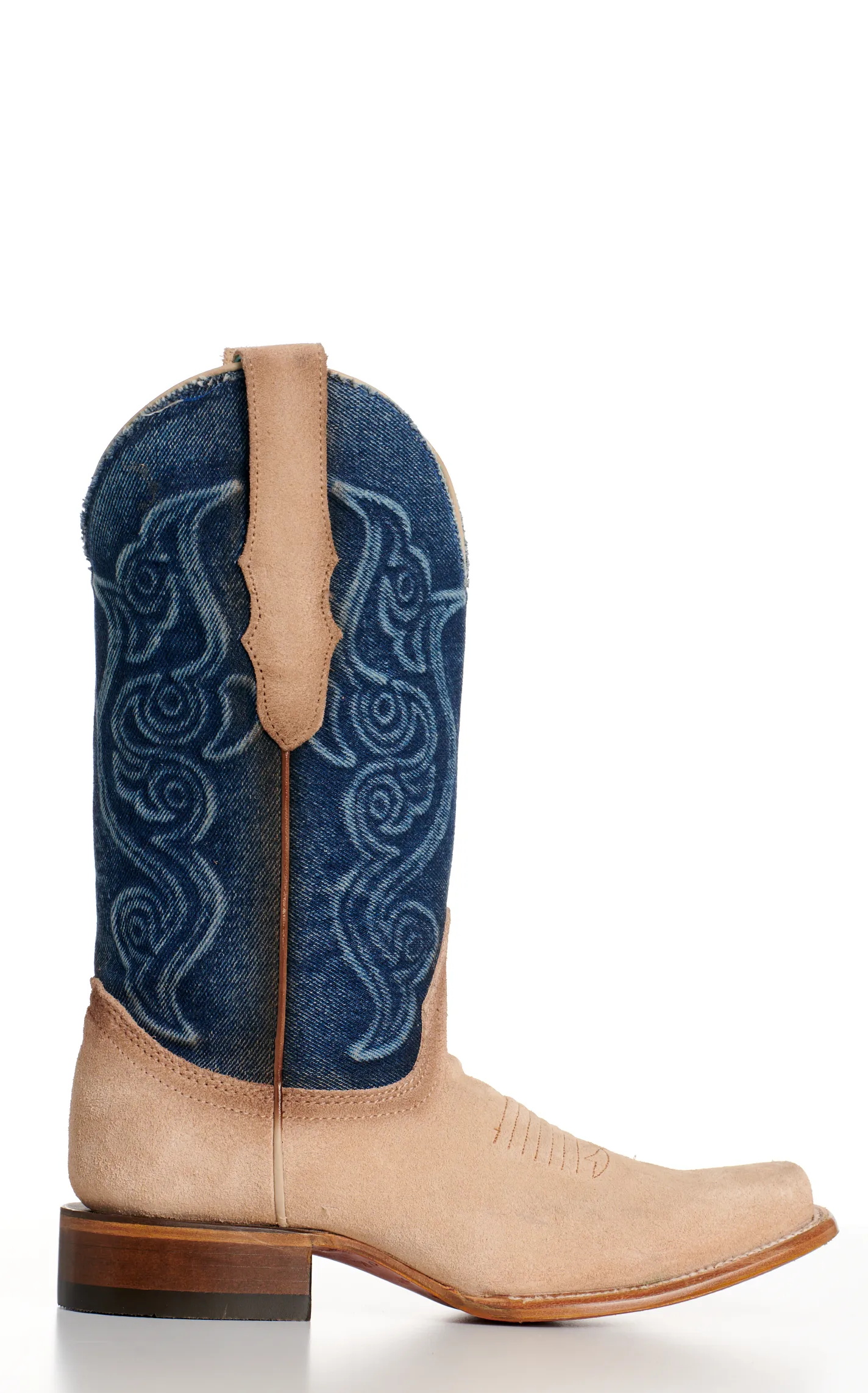 Corral Women's Sand Suede and Denim Wide Square Toe Cowboy Boots