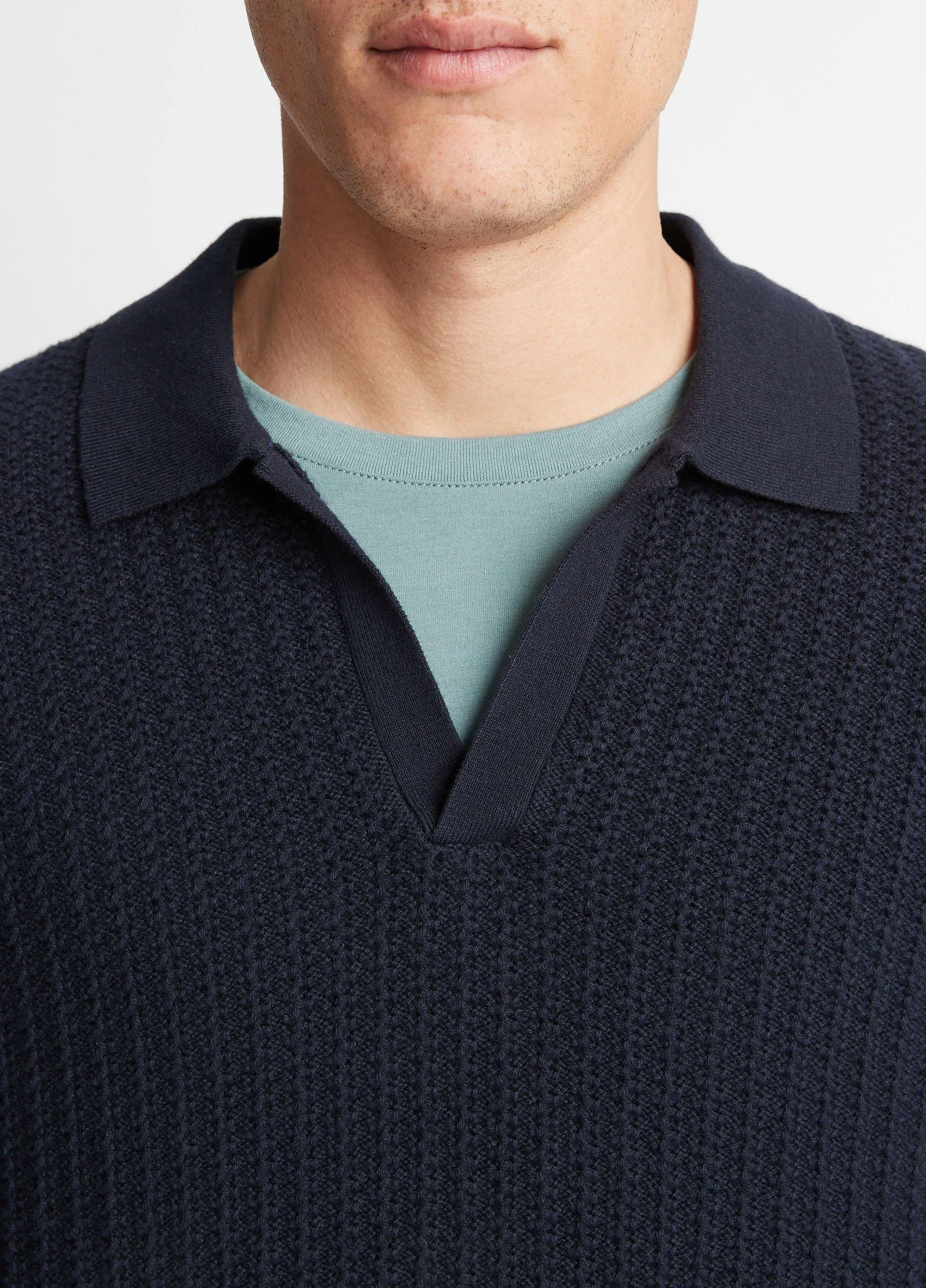 Crafted Rib Cotton-Cashmere Johnny Collar Sweater