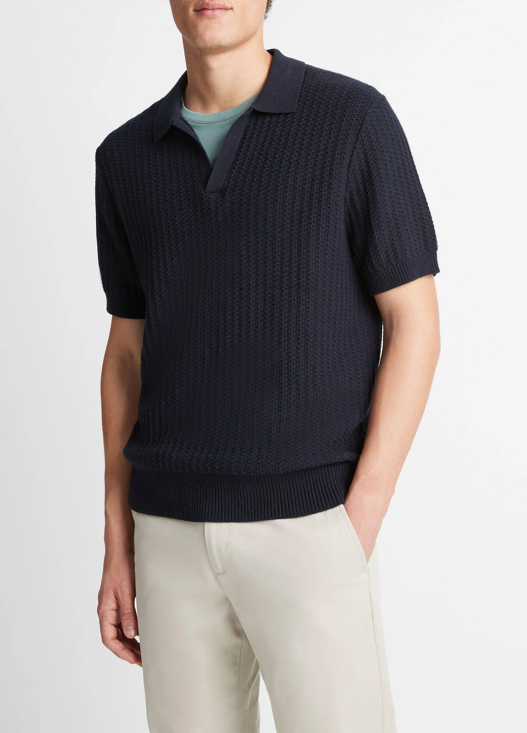 Crafted Rib Cotton-Cashmere Johnny Collar Sweater