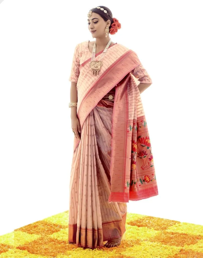 Cream Silk Plain Sarees