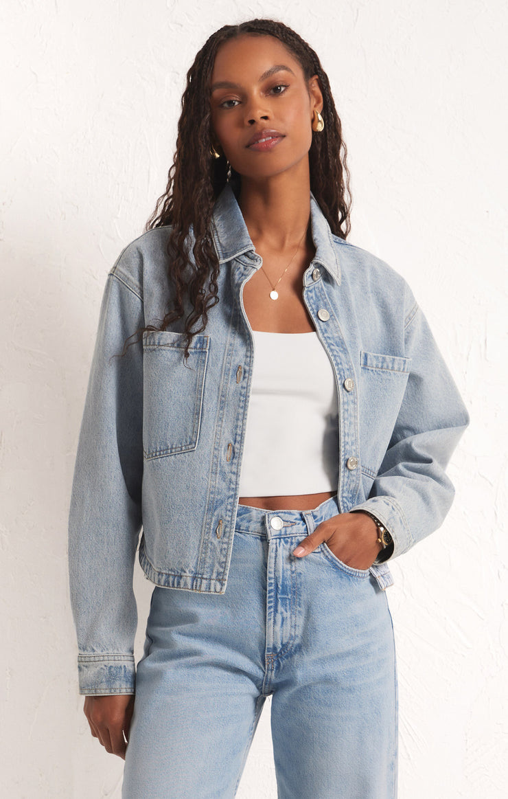 Cropped Denim Jacket in Sun Bleached Indigo