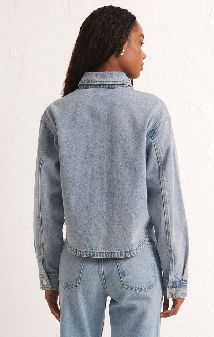 Cropped Denim Jacket in Sun Bleached Indigo