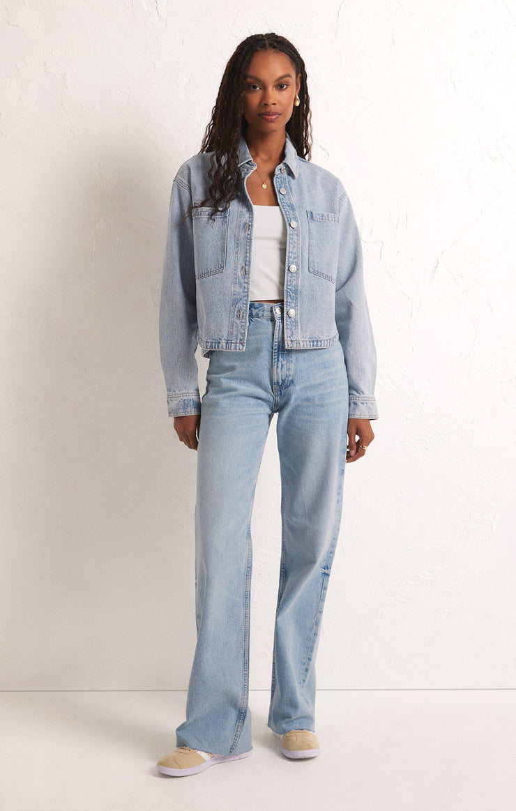 Cropped Denim Jacket in Sun Bleached Indigo