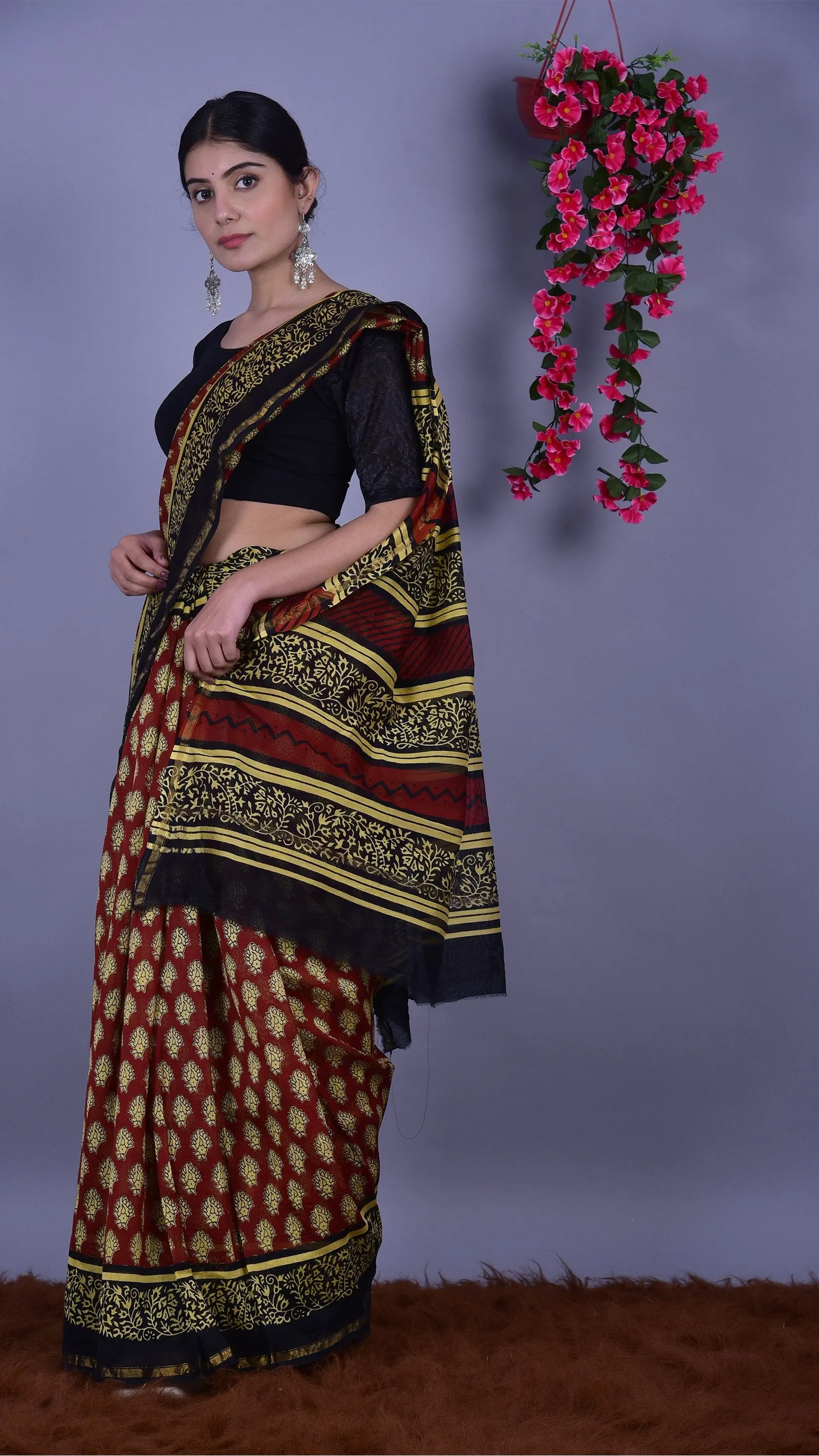 Designer Handblock Print Chanderi Saree (CHSAR11)