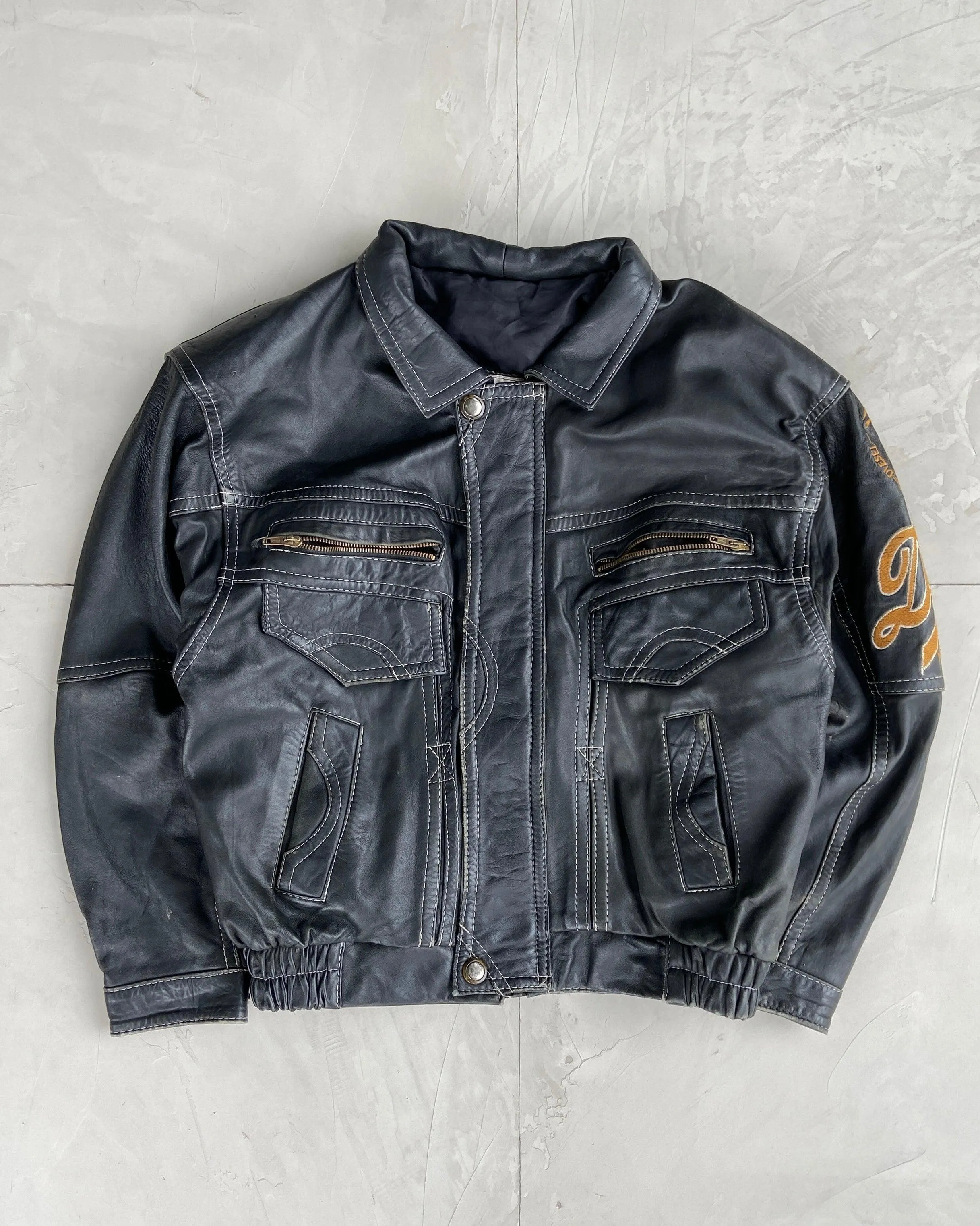 DIESEL 90'S BLACK LEATHER JACKET - M