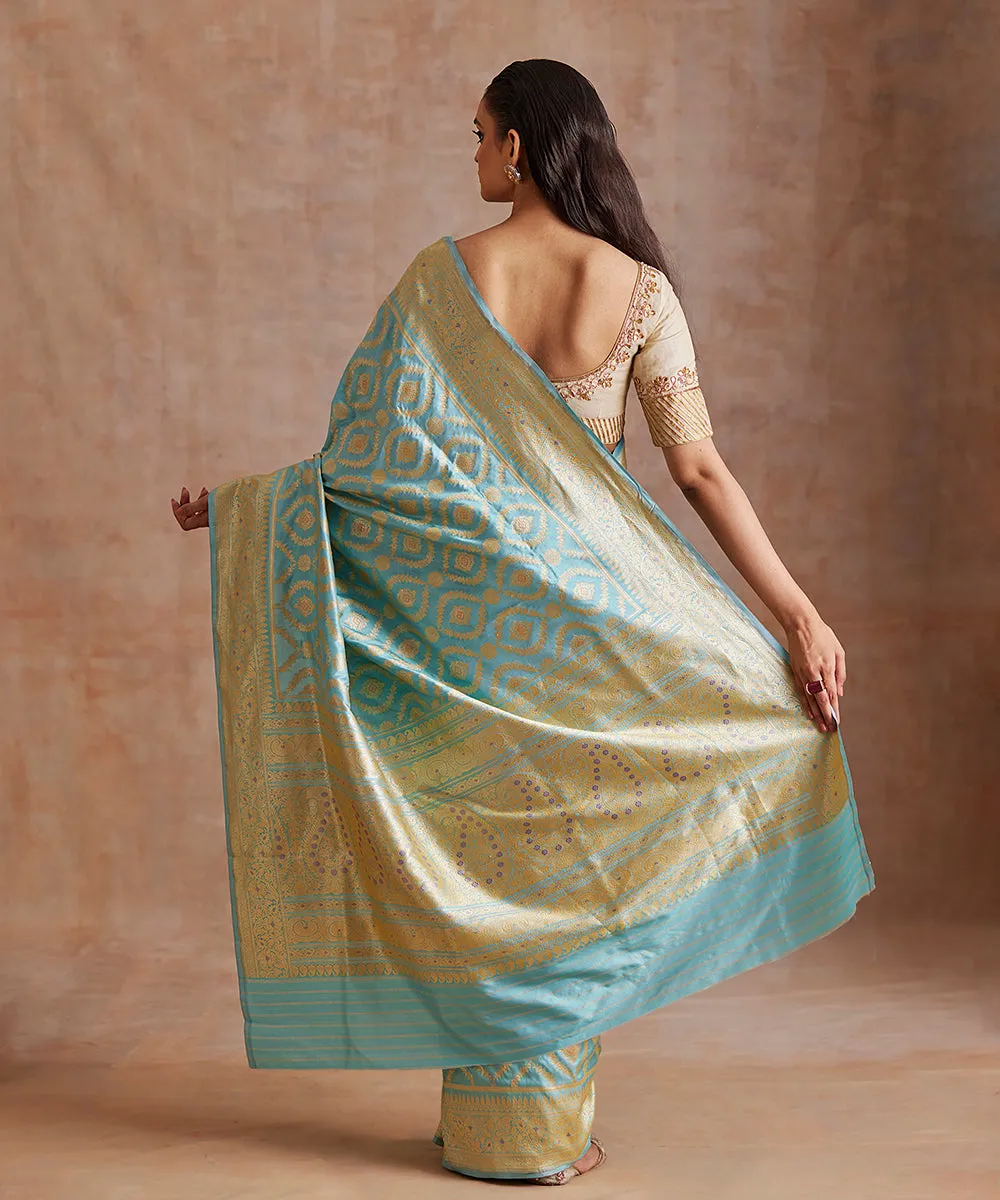 Dust Blue Handloom Pure Katan Silk Banarasi Saree With Meenakari Jaal And Border