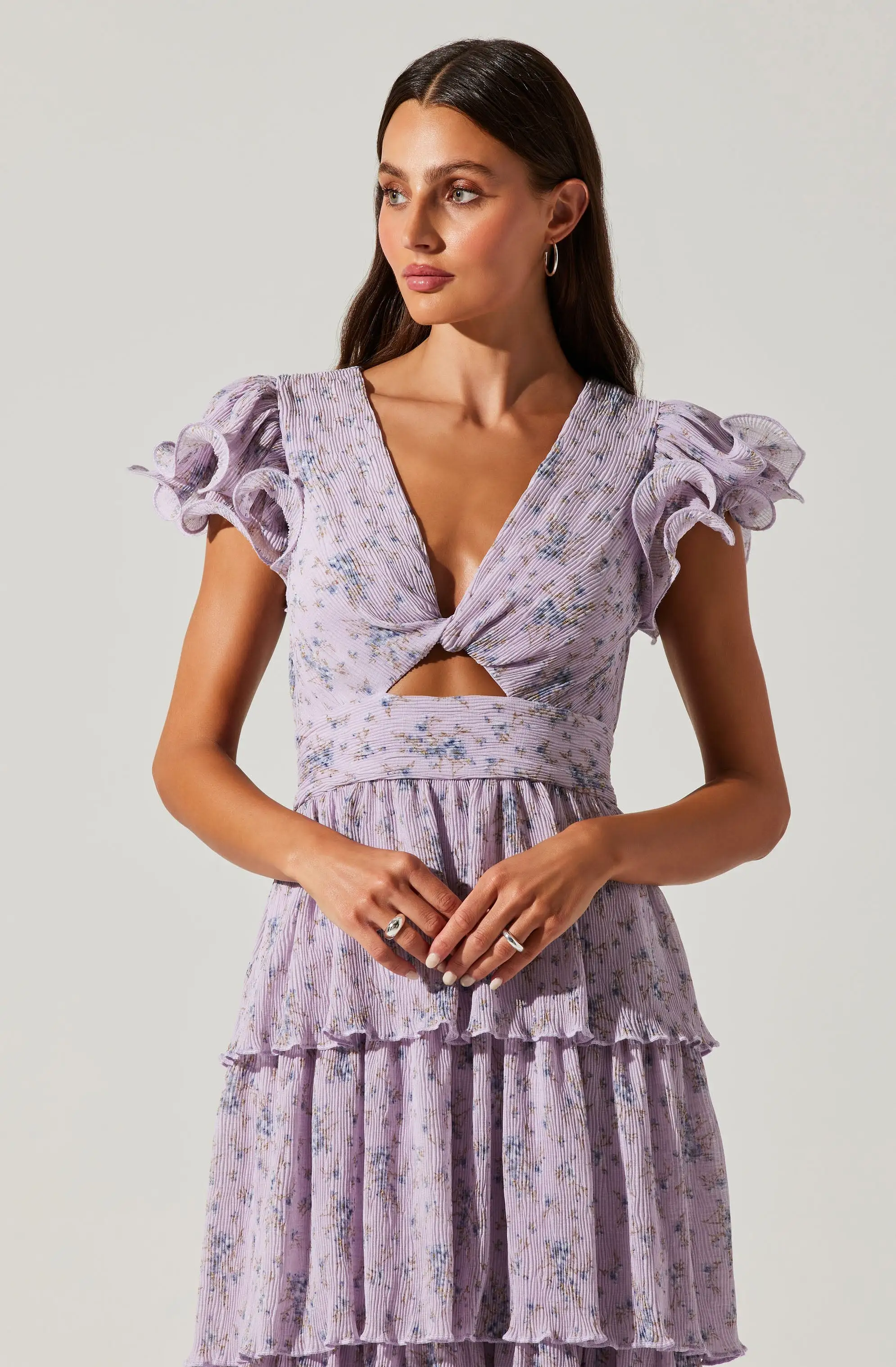 Emporia Floral Pleated Tiered Midi Dress