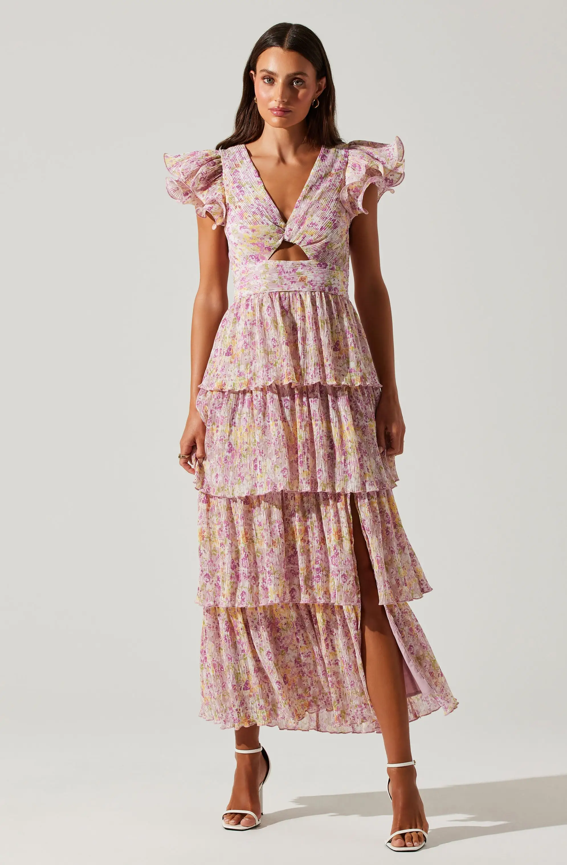 Emporia Floral Pleated Tiered Midi Dress