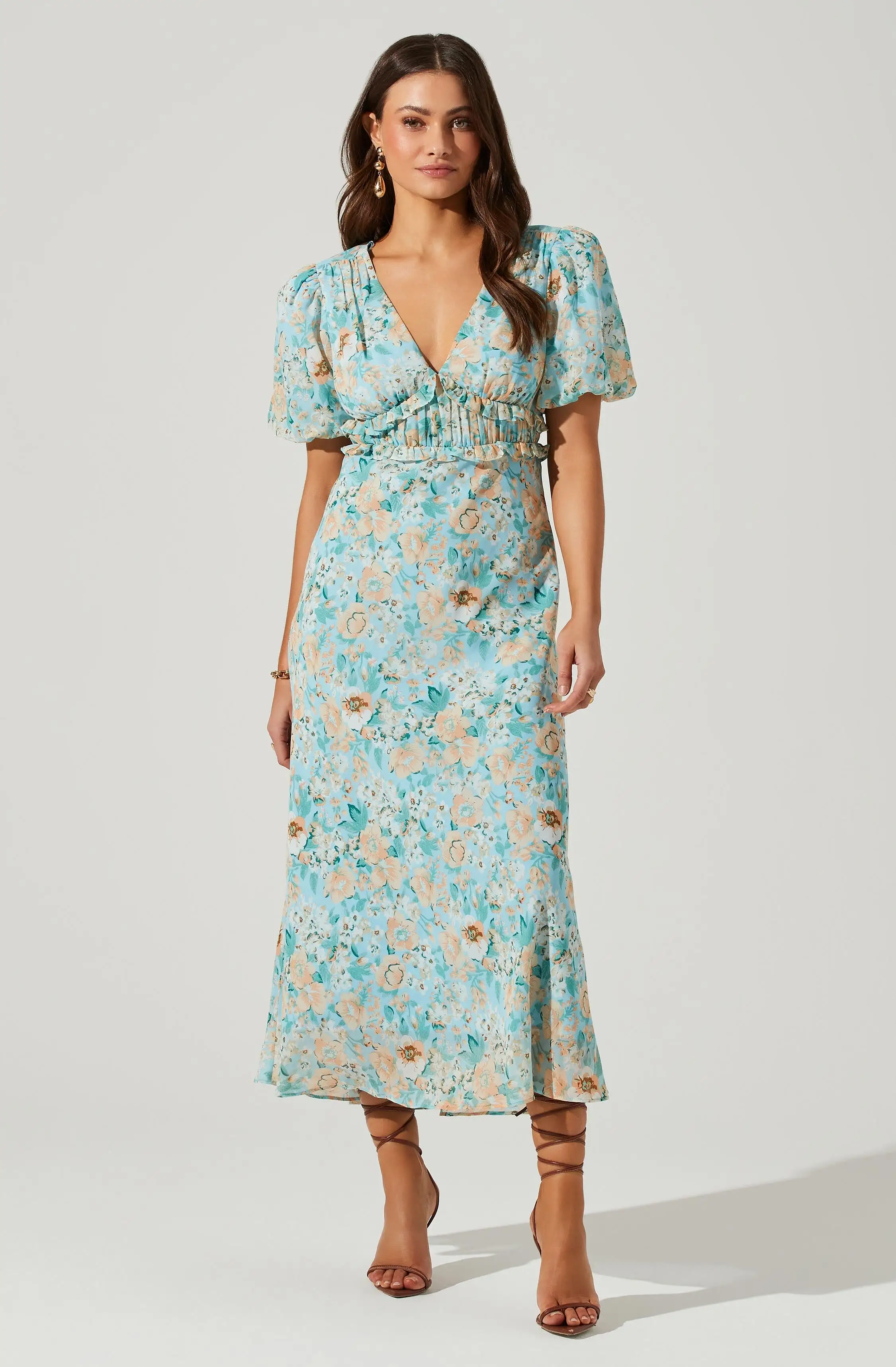 Esperanza Floral Puff Sleeve Midi Dress