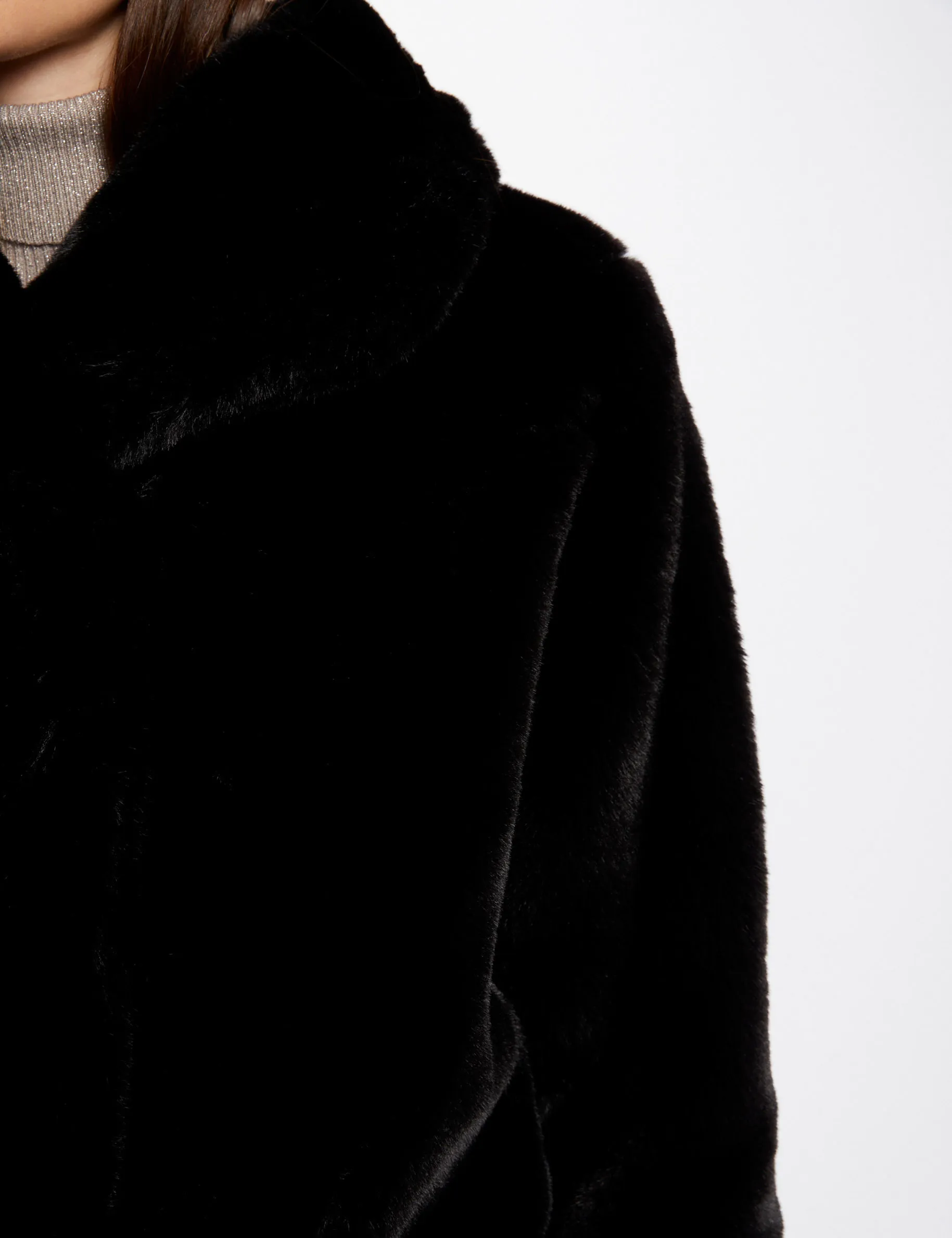 Faux fur coat black women