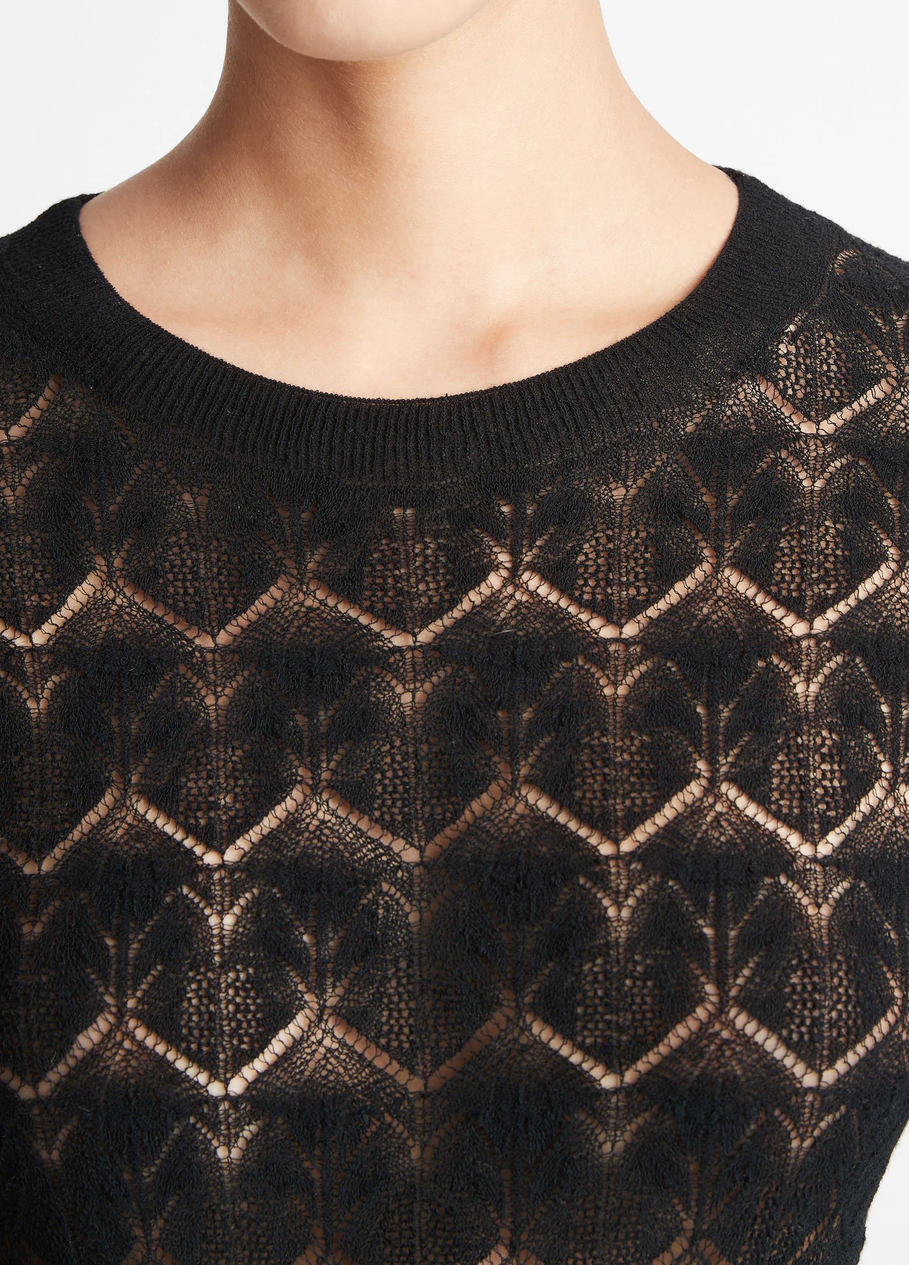 Fine Lace Cotton Three-Quarter-Sleeve Sweater