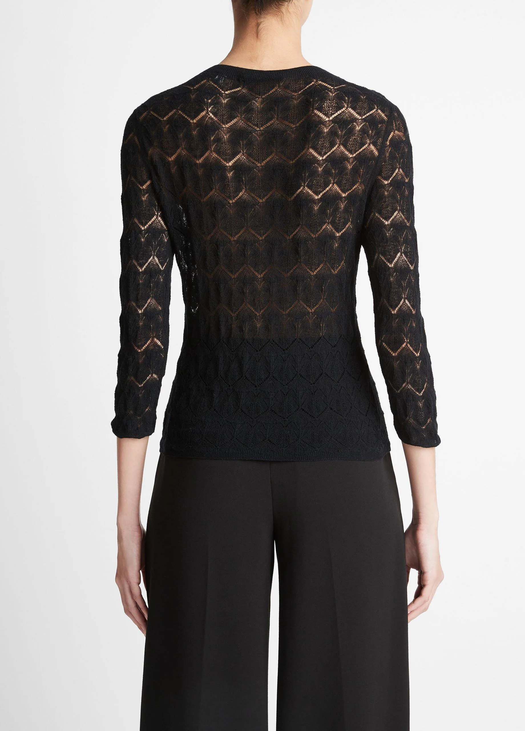 Fine Lace Cotton Three-Quarter-Sleeve Sweater