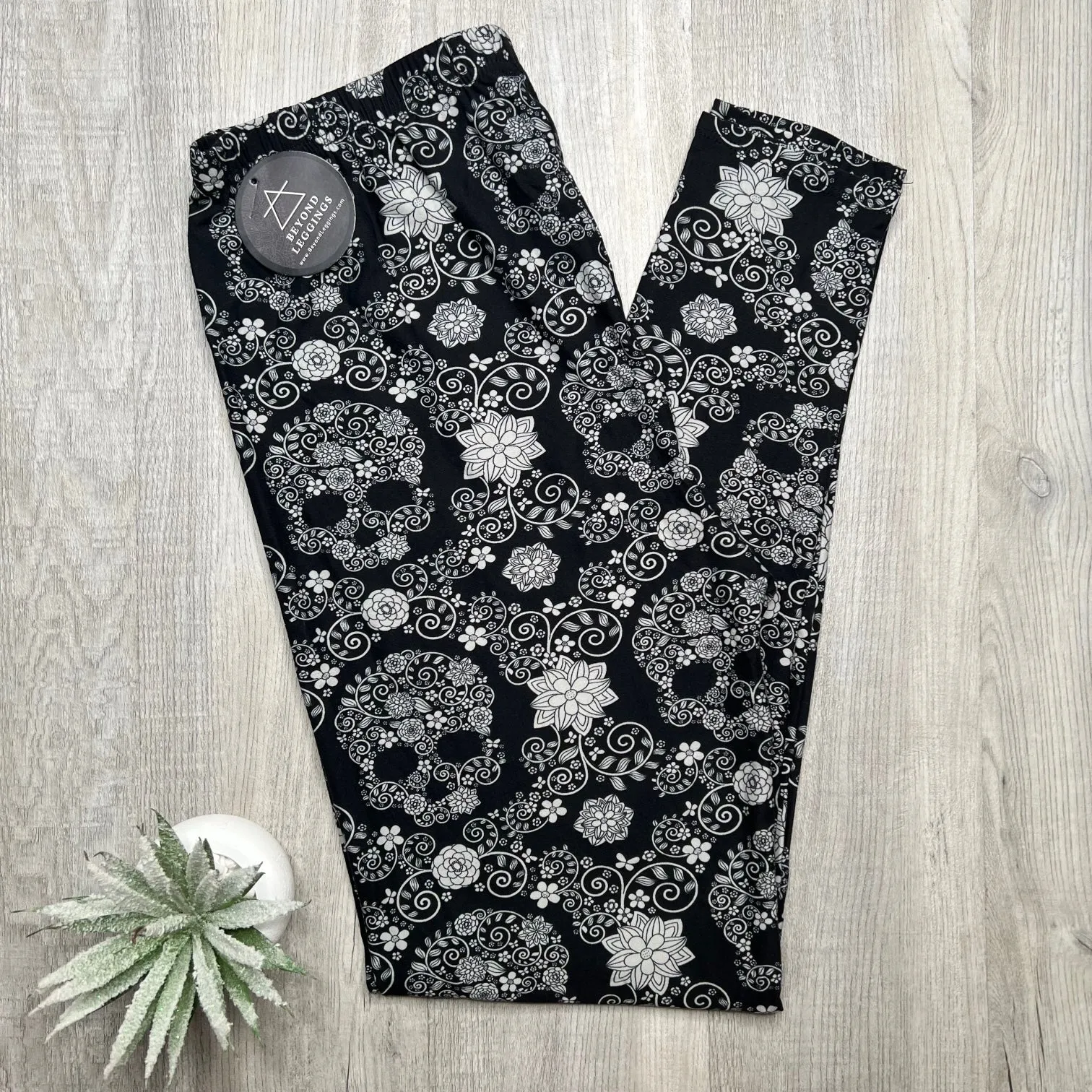 Floral Hidden Sugar Skull Soft Leggings