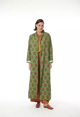 Flower and Leaf Printed Maxi Open Abaya