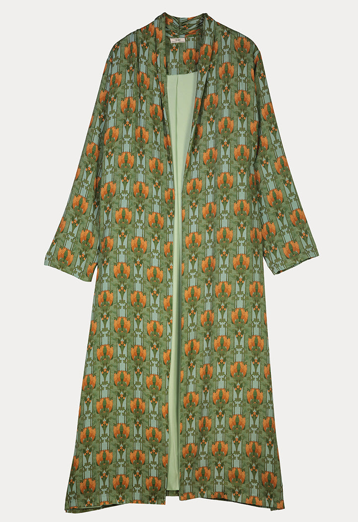 Flower and Leaf Printed Maxi Open Abaya