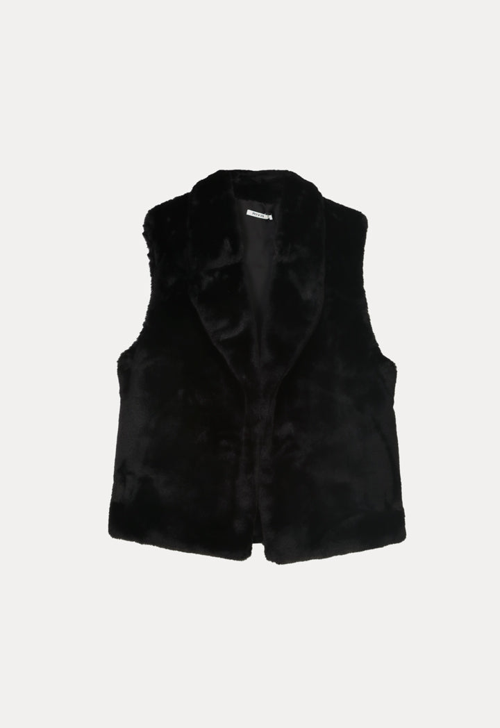 Fuzzy Fur Layered Open Neckline Sleeveless Winter Vest