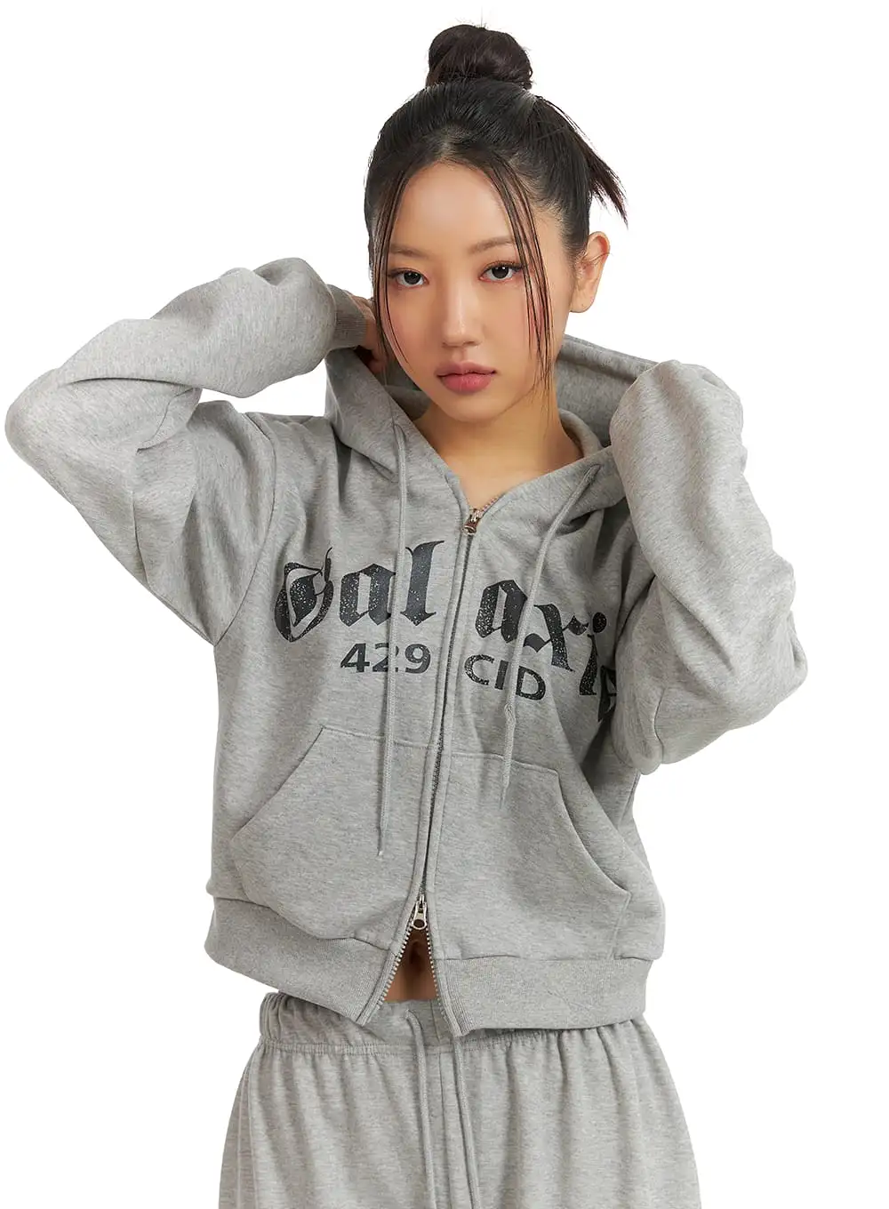 Galaxy Lettering Zip Hoodie with Drawstring CJ429