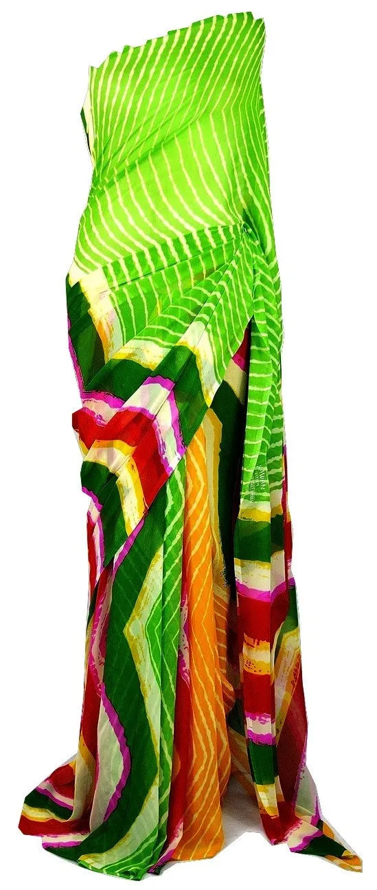 Gorgeous Green & Yellow Mansa Georgette Saree