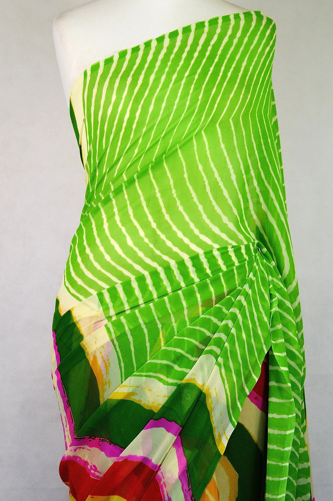 Gorgeous Green & Yellow Mansa Georgette Saree