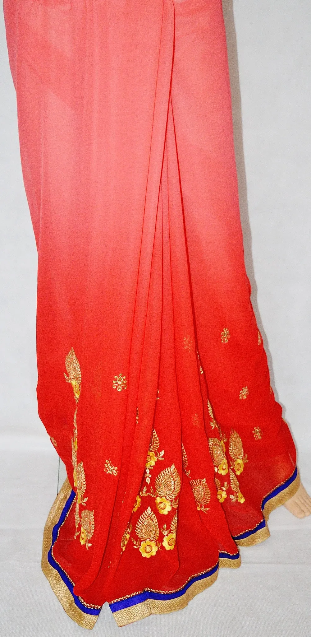 Gorgeous Peach,Pink,Red & Butter Colour Net Sonam Saree