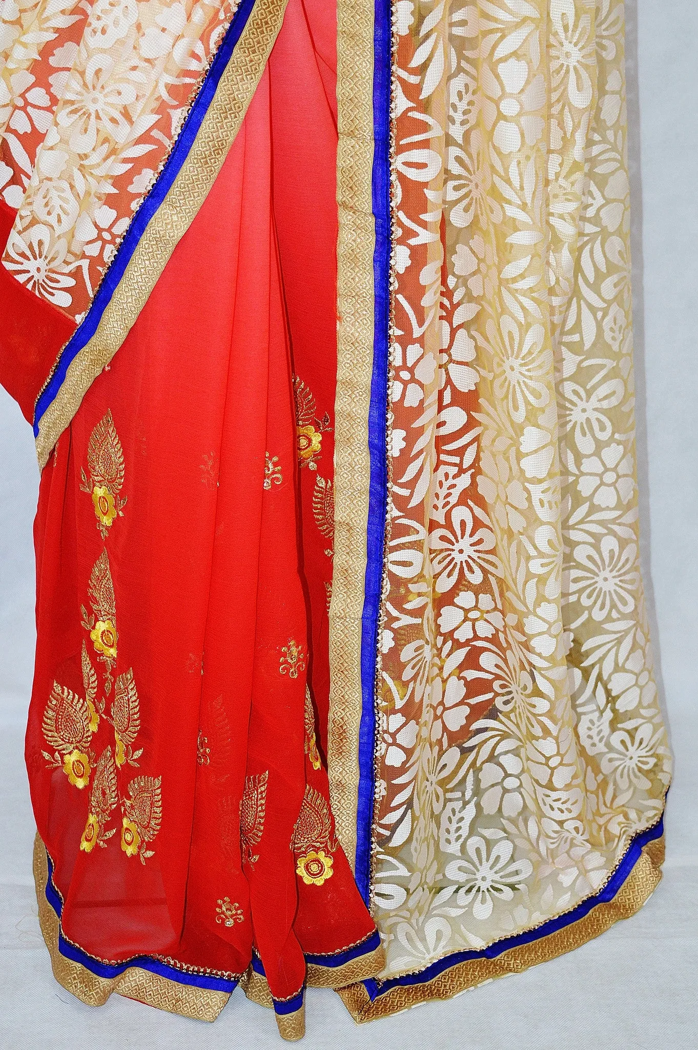 Gorgeous Peach,Pink,Red & Butter Colour Net Sonam Saree