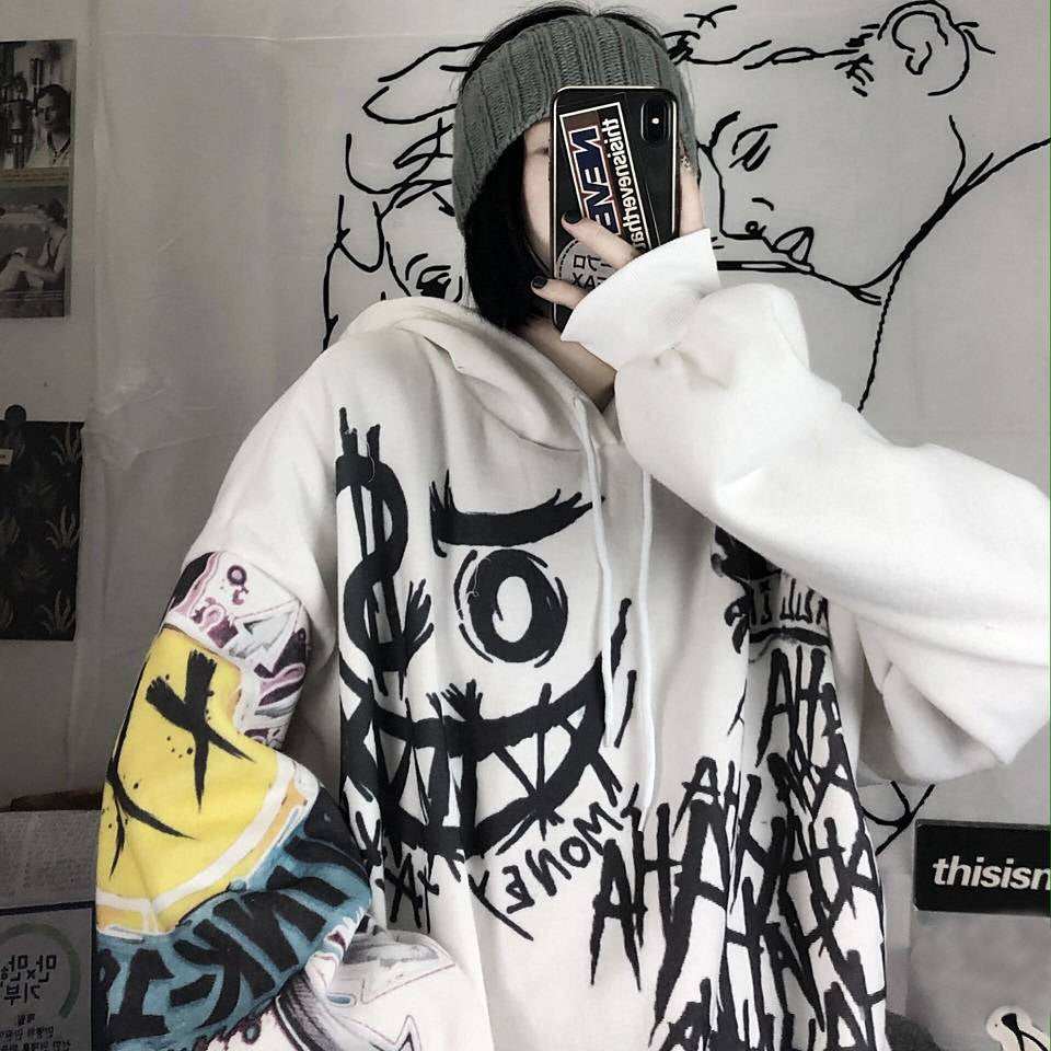 Gothic Cartoon Women Punk Oversize Hooded Sweatshirts