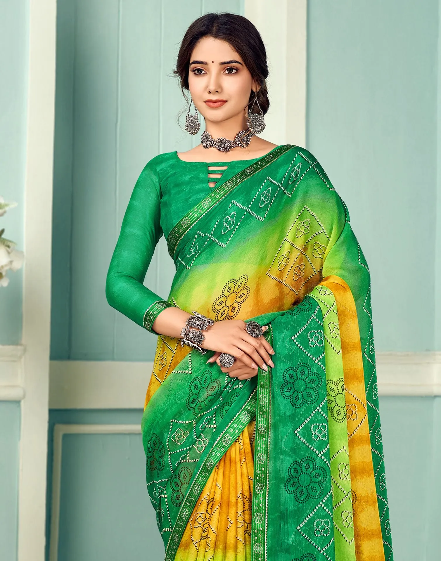 Green Bandhani Saree