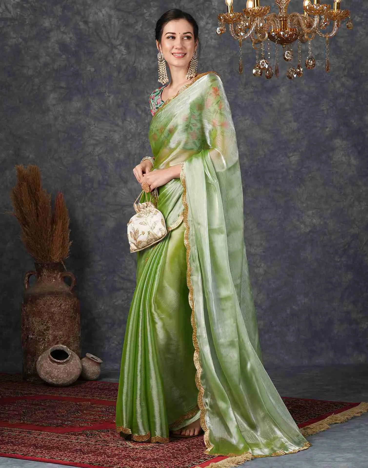 Green Chiffon Plain Jimmy Choo Saree