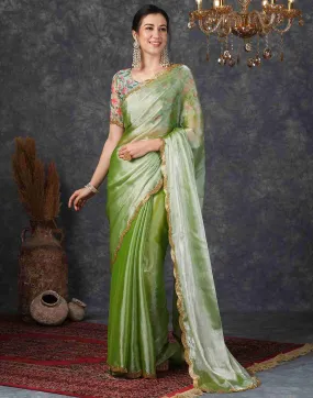 Green Chiffon Plain Jimmy Choo Saree