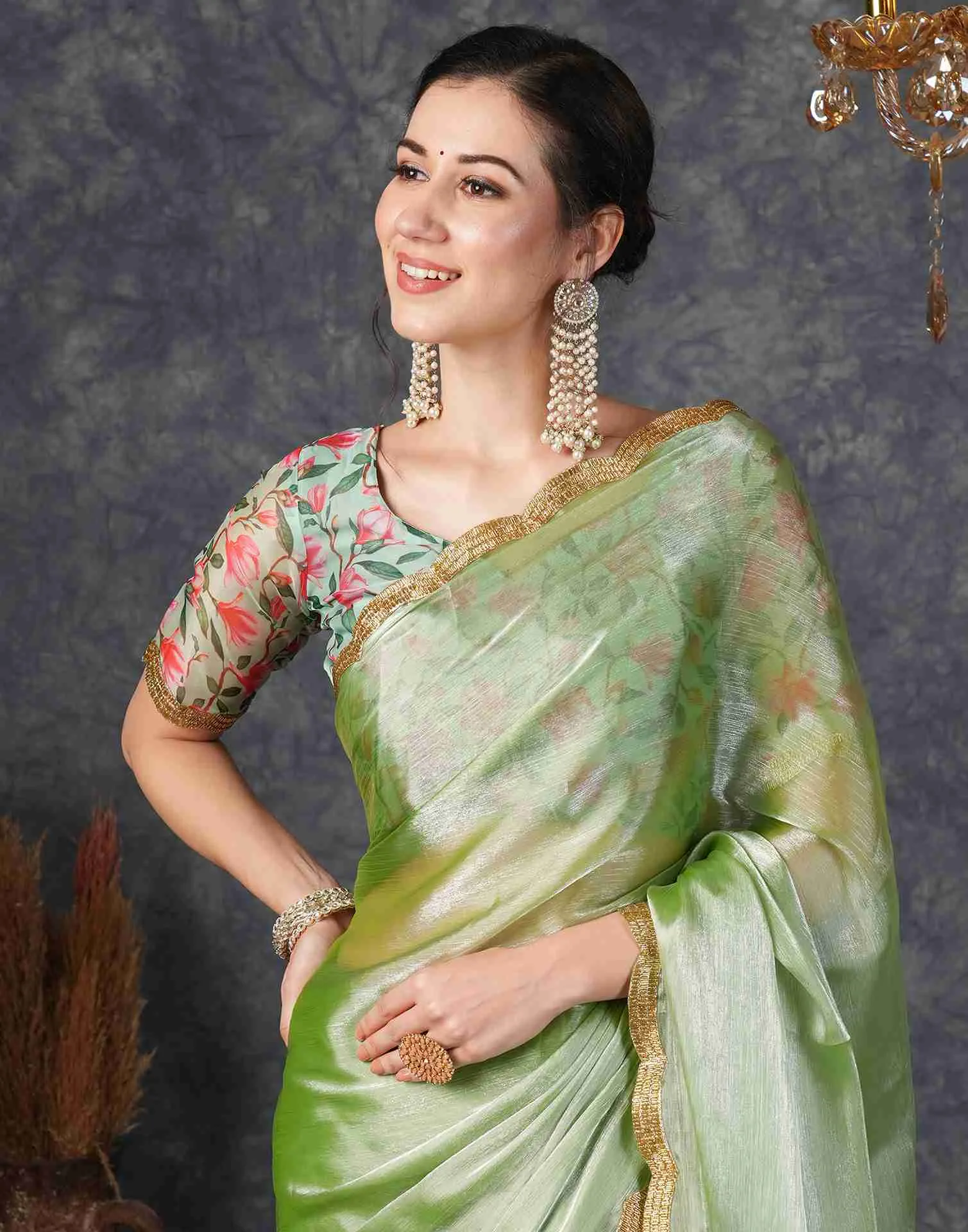 Green Chiffon Plain Jimmy Choo Saree