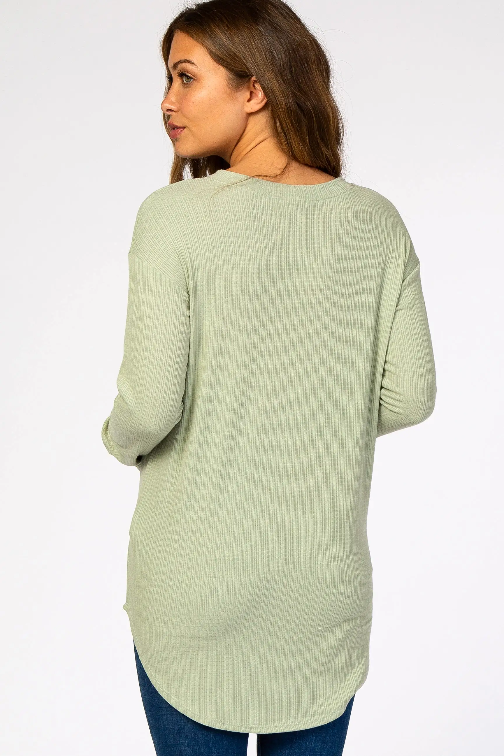 Green Long Sleeve Ribbed Maternity Top