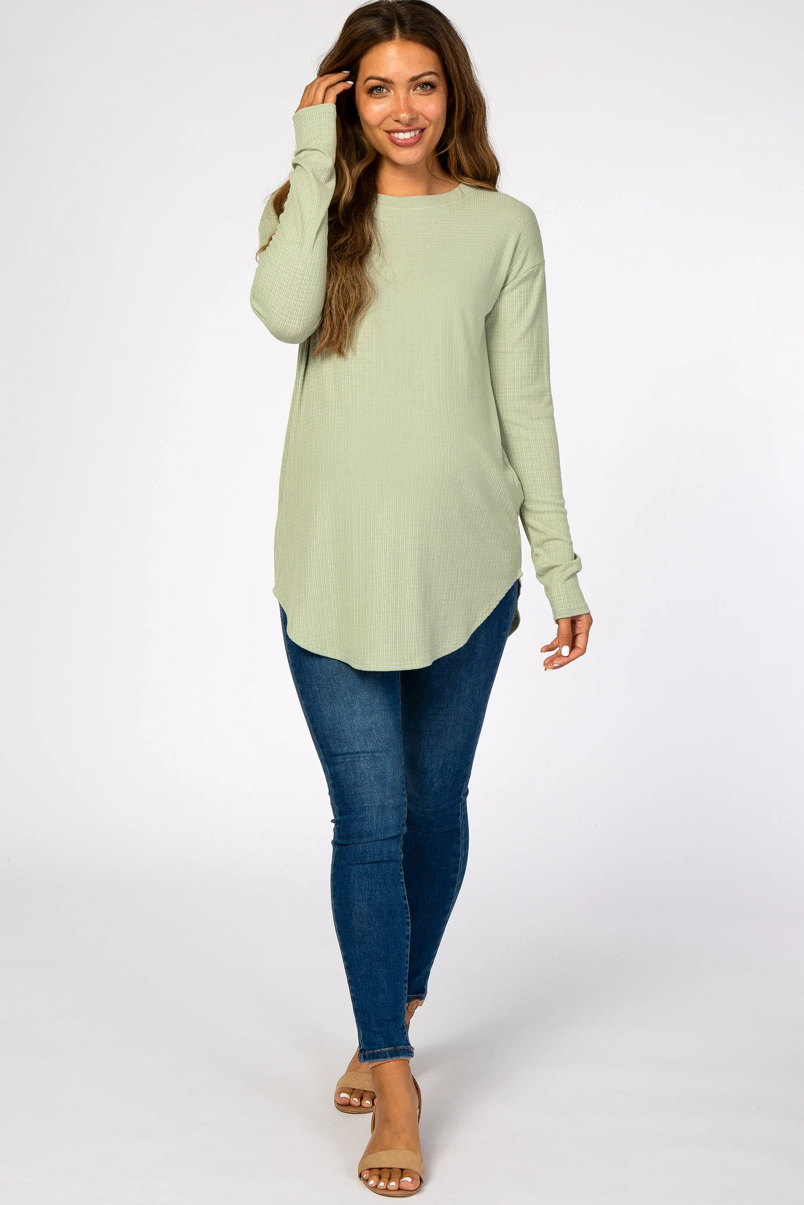 Green Long Sleeve Ribbed Maternity Top