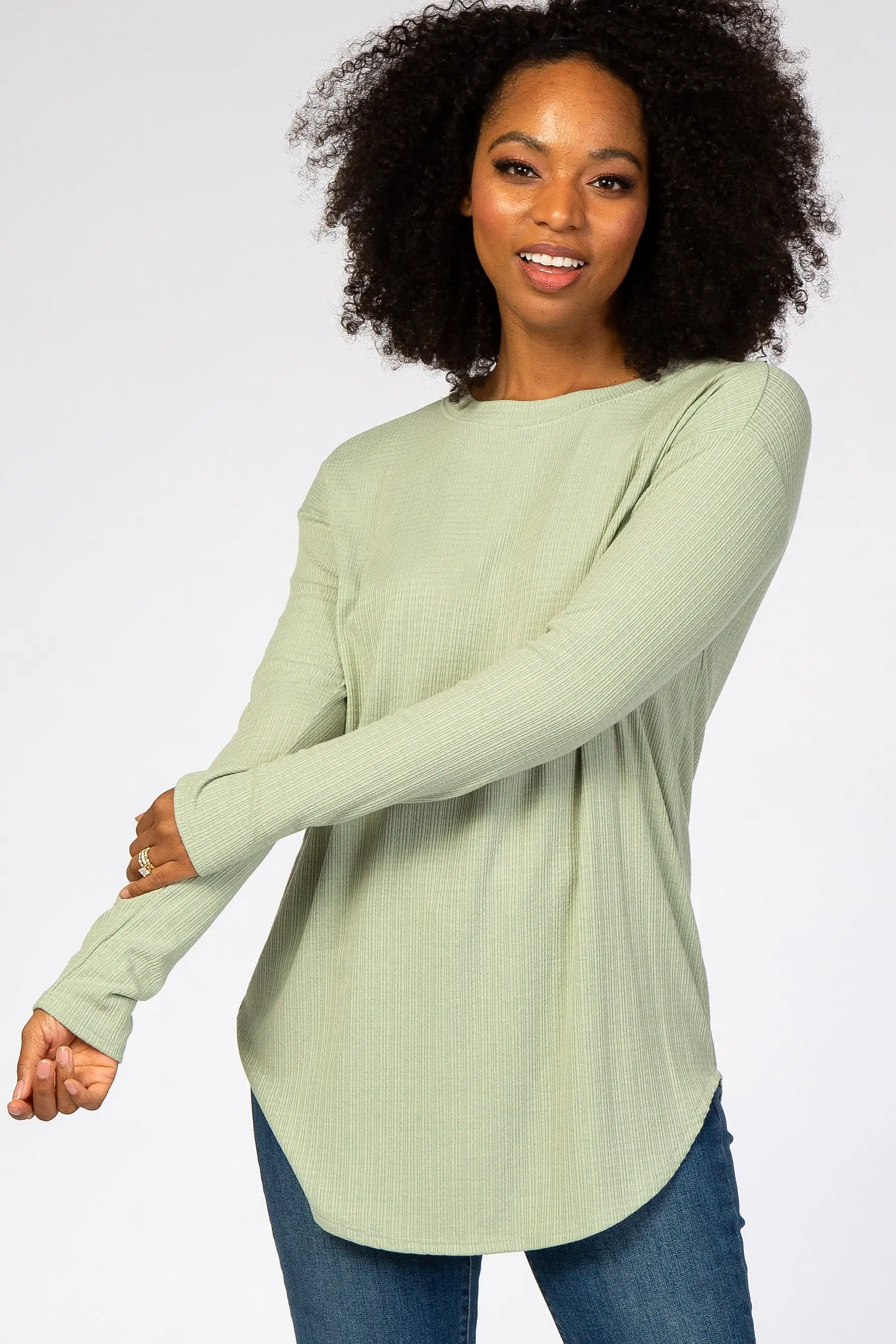 Green Long Sleeve Ribbed Maternity Top