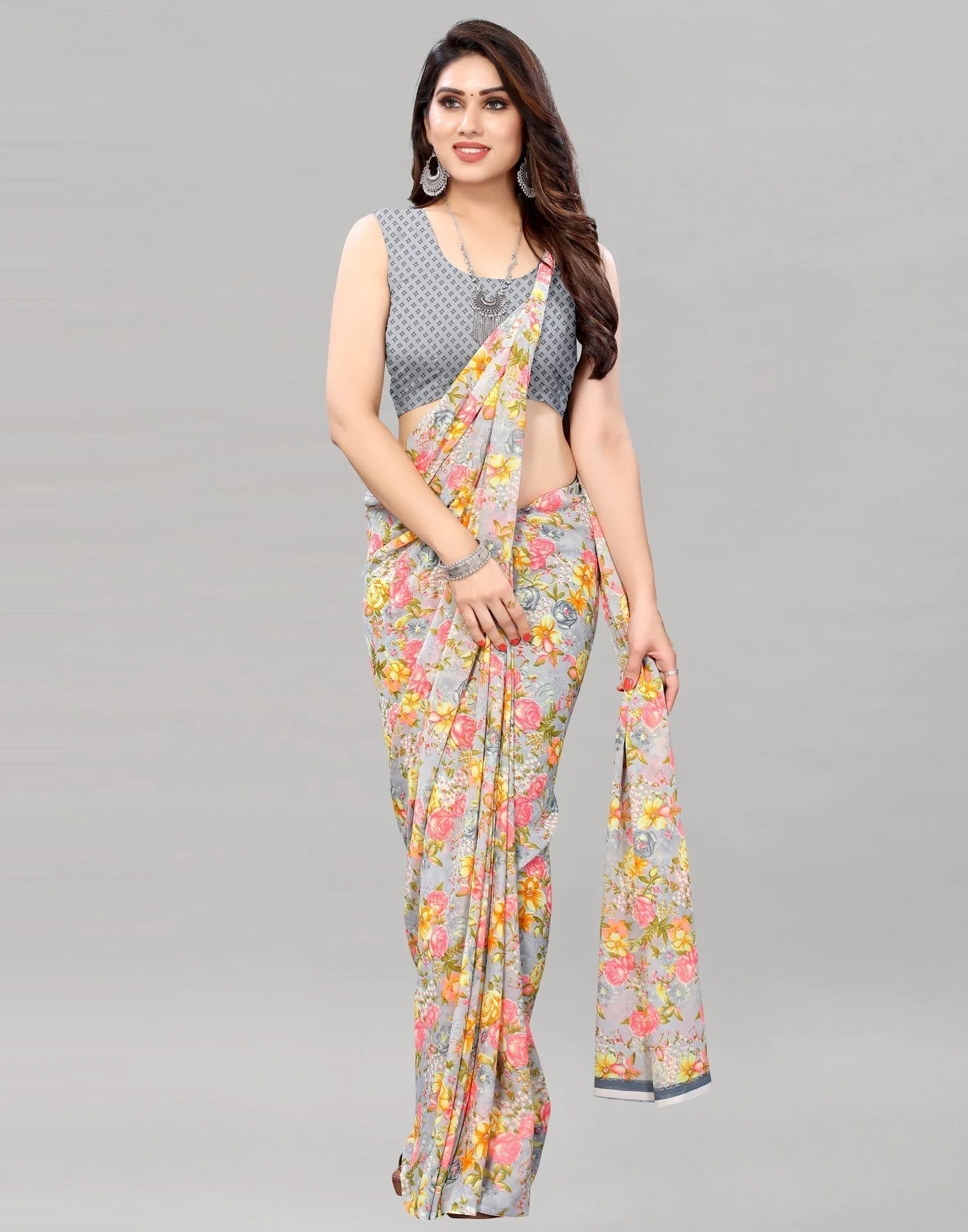 Grey Printed Saree