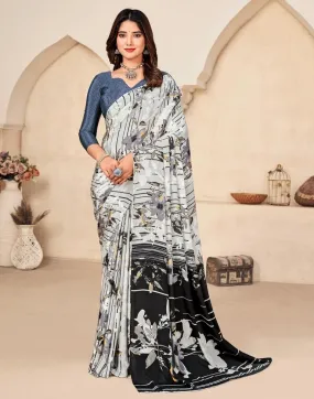 Grey Silk Printed Sarees