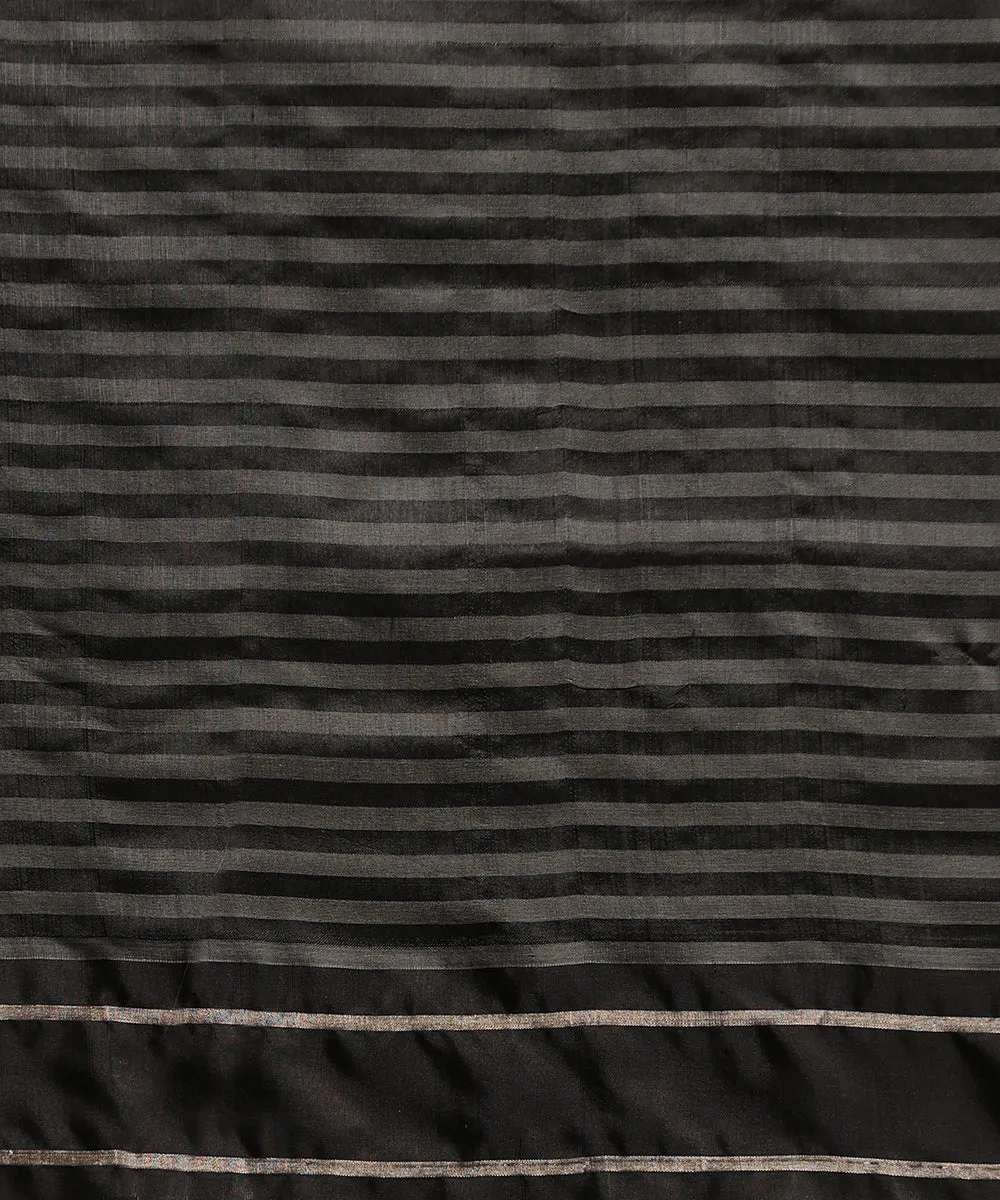 Handloom Black Striped Pure Chanderi Silk Saree With Tilak Meenakari Booti