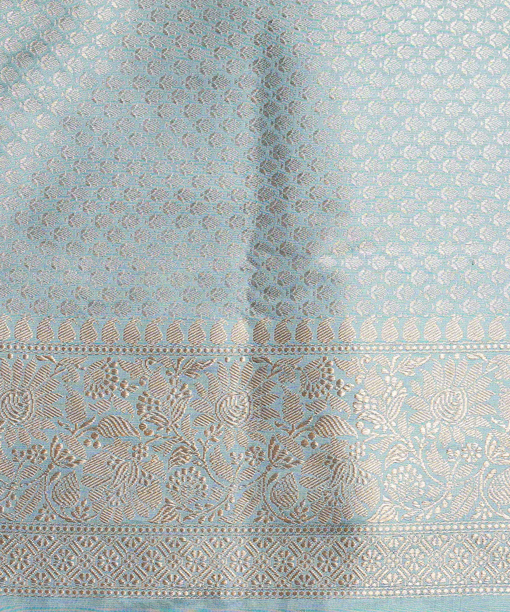 Handloom Ice blue Pure Katan Silk Banarasi Saree With Kadhwa Jaal