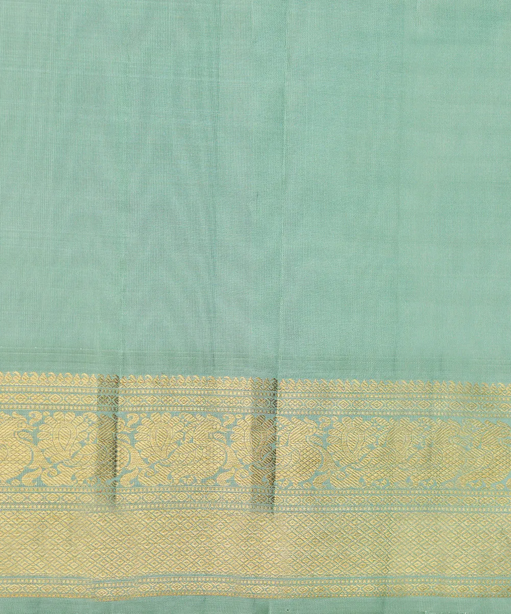 Handloom Mint Green Pure Silk Kanjivaram Saree With Gold Zari Checks