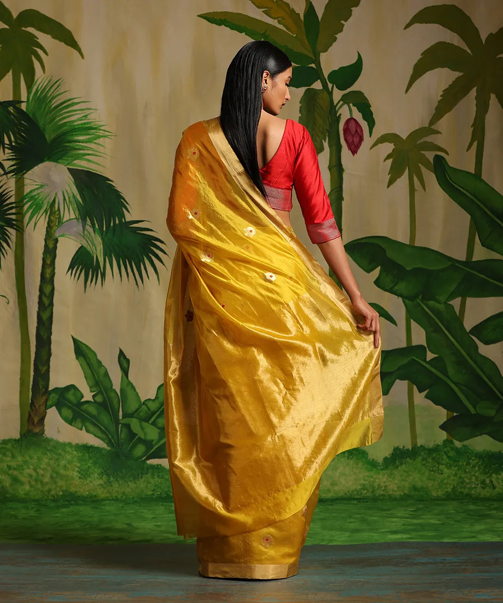 Handloom Mustard Pure Chanderi Silk Saree With Guldasta Booti