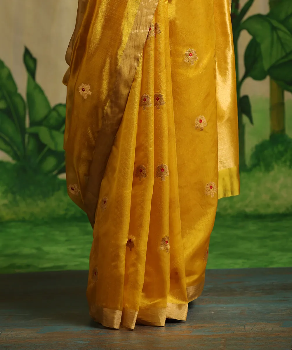 Handloom Mustard Pure Chanderi Silk Saree With Guldasta Booti