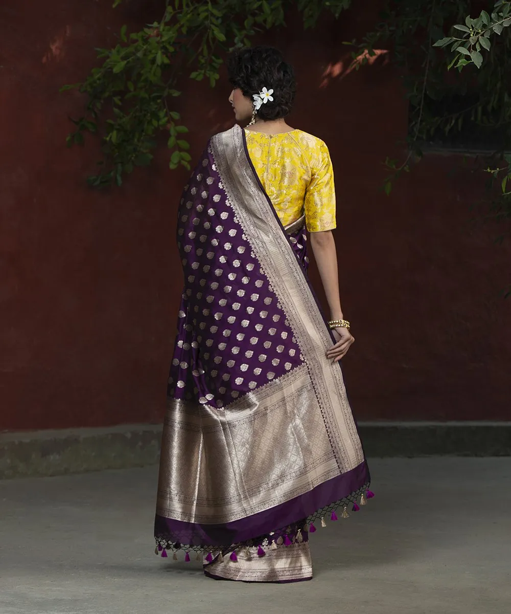 Handloom Purple Katan Silk Handloom Zari Booti Banarasi Saree