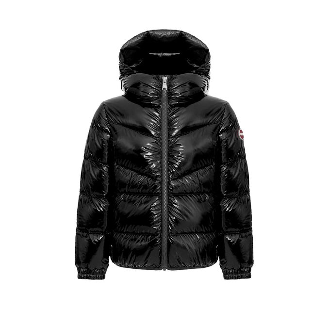 HOODED DOWN JACKET SUPER SHINY FABRIC Girl Black