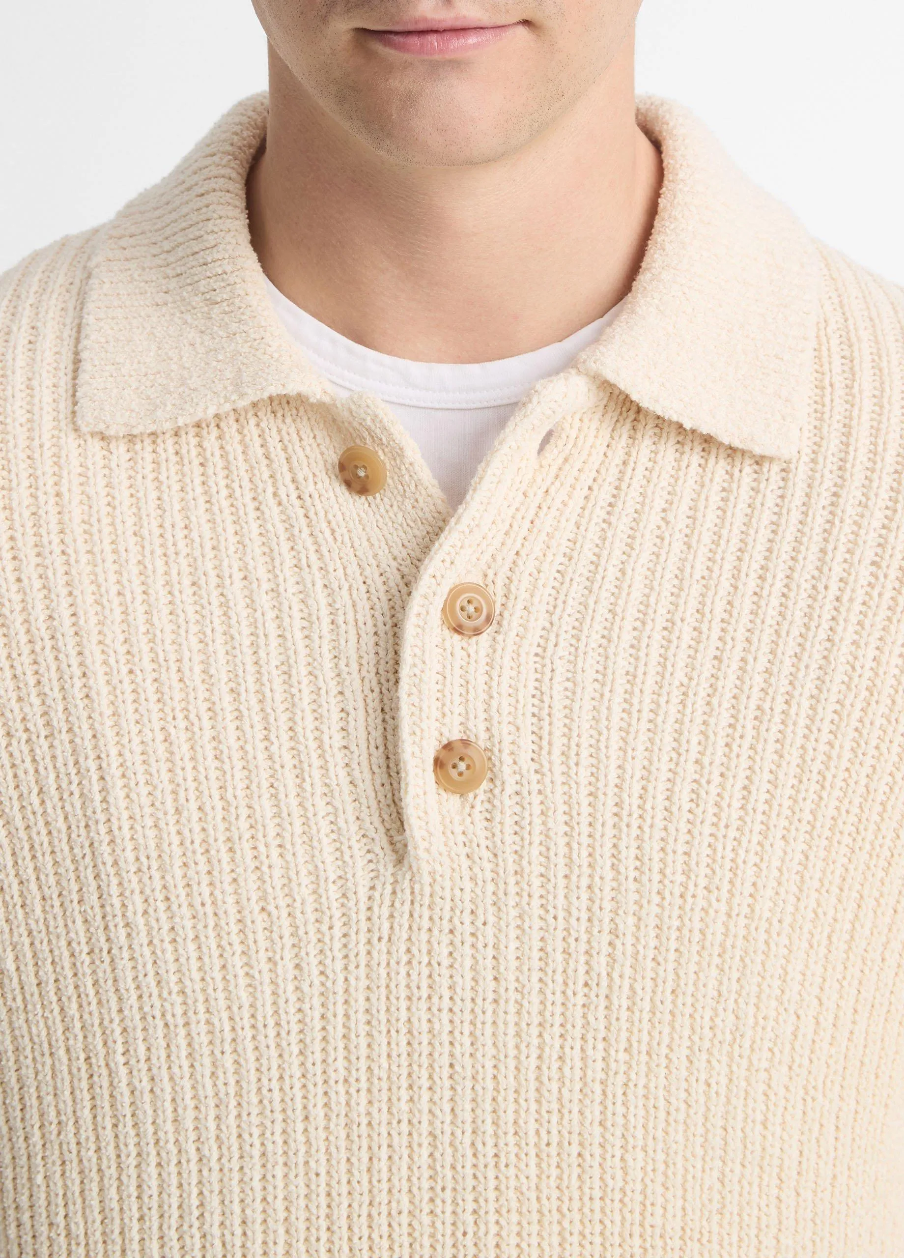 Italian Cotton-Blend Shaker Polo Sweater