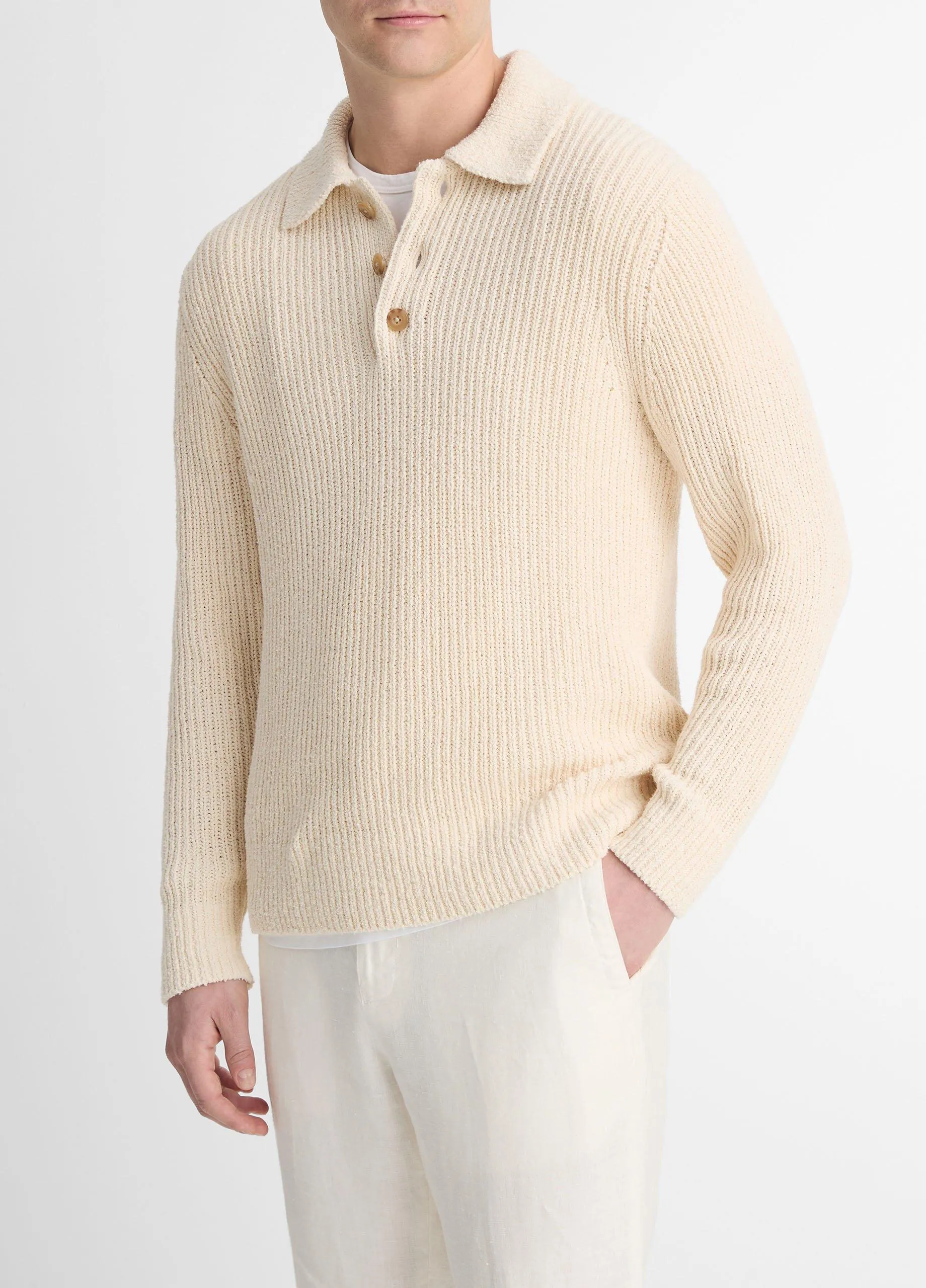 Italian Cotton-Blend Shaker Polo Sweater